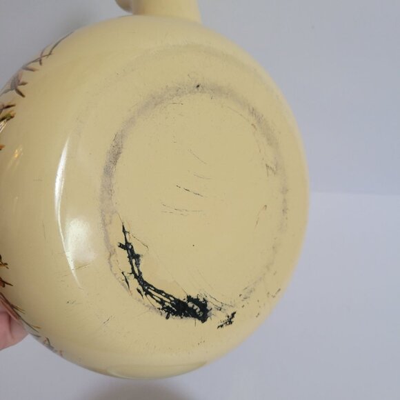 Vintage Enamel & Wood Handled Teapot With Wheat Design - Picture 5 of 9